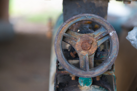 Part of the old rusty gearbox and drive shaft with grunge oil dirty, Vintage engine car system.の写真素材