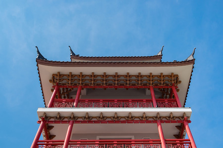 Chinese style building red wood with clear blue sky