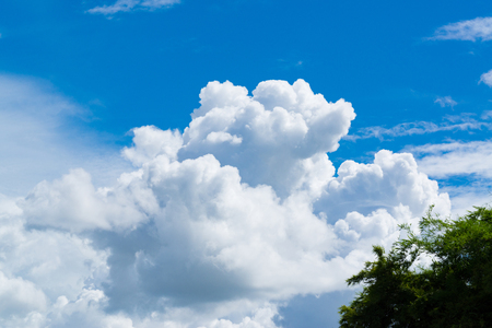 Blue sky with soft tiny cloud, cloudscape on sunny day for background or postcard. Abstract nature view.の写真素材