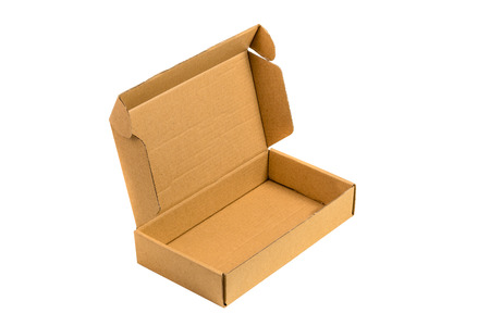 Brown tray or brown paper package or cardboard box isolated with soft shadow on White background