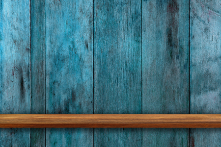 Empty top of wooden shelves on dark Board wood  background, For product display. for put product on shelves.の写真素材