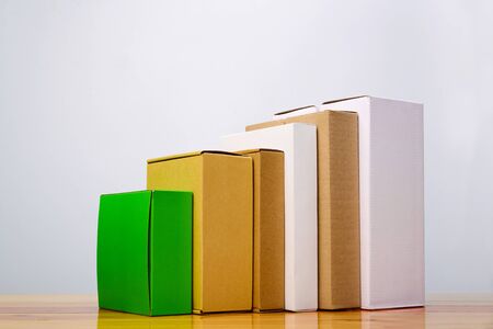 Group of cardboard box different color and size, pile of package made from paper for mock-up on...