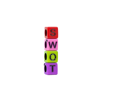 SWOT text made from colorful beads or letter bead on white background, finance and business concept idea.の写真素材