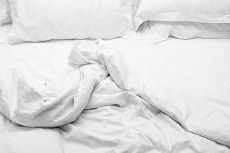 White delicate soft background of fabric or bedding sheet, background.の写真素材