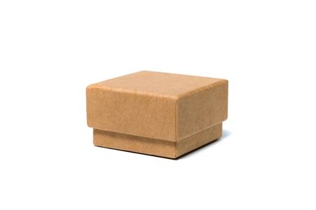 Empty small brown cardboard box with lid for mock up isolated on white background.