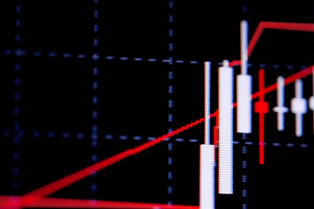 Candle stick graph chart with indicator showing bullish point or bearish point, up trend or down...