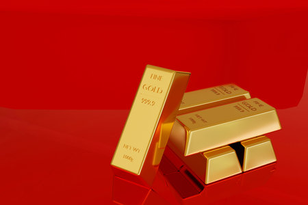 Gold ingot or stack of  gold bars, business banking and financial concept. 3d render.の写真素材