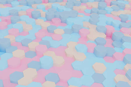 Abstract simple hexagon background in marshmallow color tone, for valentine and holiday celebration, 3d rendering.の写真素材