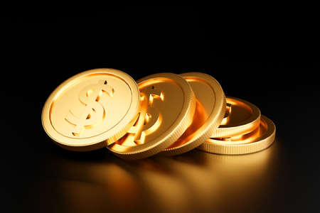 Stack of gold coin, business banking and financial concept. 3d render.の写真素材