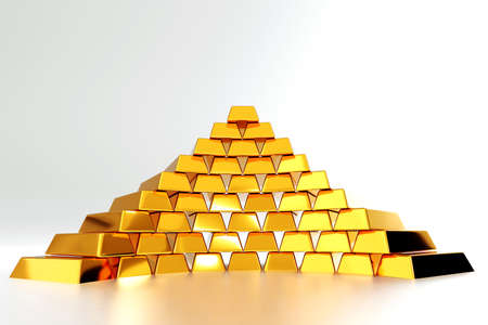 Gold ingot or stack of gold bars, business banking and financial concept. 3d render.の写真素材