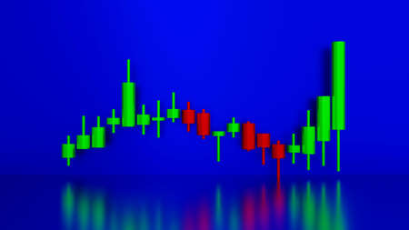 Green candle stick and red candle stick graph chart, concept of investment, trend indicator for stock market, 3d render.の写真素材
