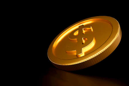 Close up of gold coin, business banking and financial concept. 3d render.の写真素材