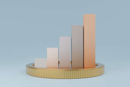 Business graph or bar chart diagram on gold coin. Growth business and financial concept. 3d render.の写真素材