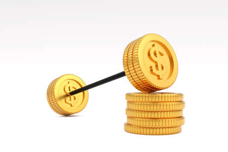 Barbell made from coins, business and financial concept, 3d illustration render.の写真素材
