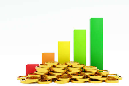 Business graph or bar chart diagram with stack of gold coin. Growth business and financial concept....