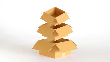 Stack of cardboard box carton or parcel with empty space. product packaging concept. 3d render.の写真素材