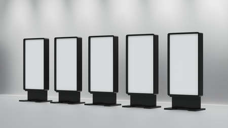 Blank mock up vertical billboard or LCD screen floor stand, advertising concept, 3D rendering.