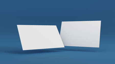Stack of blank white business card, namecard mockup on blue background, promote your company brand, 3D rendering.の写真素材