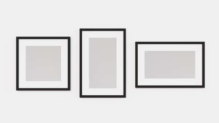Empty picture frame on the wall in living room, 3D rendering.