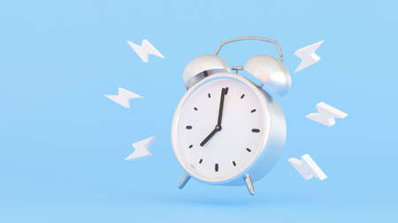 White Alarm clock ringing ringtone on pastel blue background, 3D rendering.の写真素材
