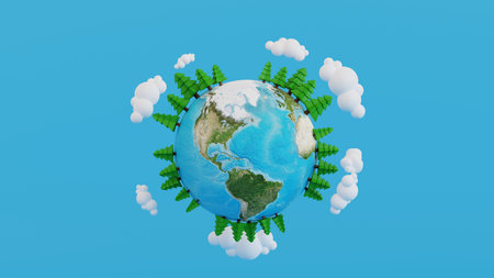 Save the earth day, Tree growing up on earth or planet, world environment concept, 3D rendering.の写真素材