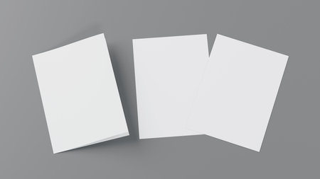 Blank paper A4 flyer postcard brochure booklet, half-folded bifold mockup template texture, 3d rendering.の写真素材