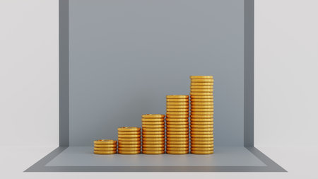 Stack of gold coin, business banking and financial concept, 3D rendering.の写真素材