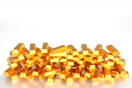 3d rendering, Gold ingot or stack of gold bars, business banking and financial concept.の写真素材