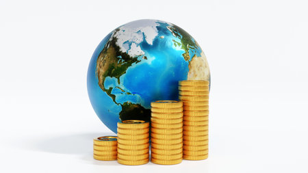 Globe or earth with stack of gold coin, world business financial concept,の写真素材