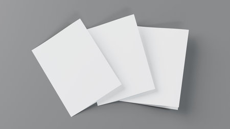 Blank paper A4 flyer postcard brochure booklet, half-folded bifold mockup template texture, 3d rendering.の写真素材