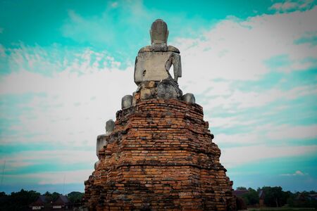 Back of Buddha image at Wat Chai Watthanaram, Ayutthaya, Thailandの写真素材