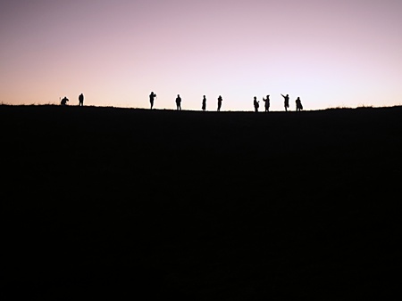 People with various acts at the skylineの写真素材
