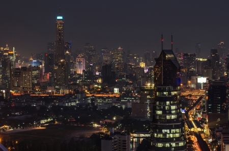 Bangkok city in the night screen with BTS viewの写真素材