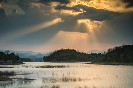 Sunset with mountain landscape
