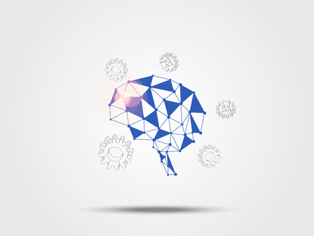 Technology background. Brain model surrounding with 3d gear represents concept of idea and innovation. Model of neural network. Concept of new idea for the future. Vector illustration.のイラスト素材