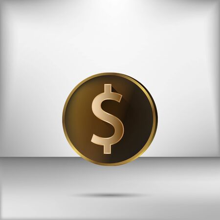 Illustration vector of golden dollar coin on grey backgroundのイラスト素材