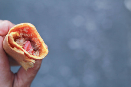 tokyo sweets,rolling pancake in hand ,thai street foodの写真素材