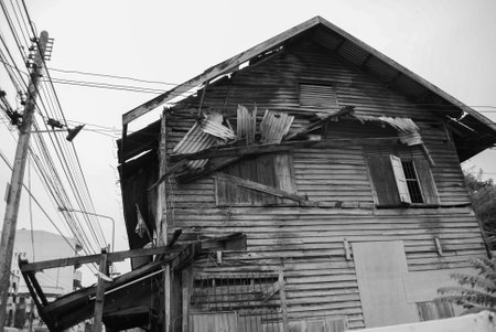 An old wooden house black and white photoの写真素材