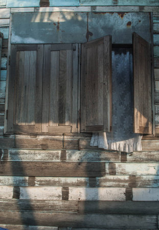 old window Wooden houseの写真素材