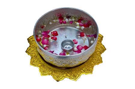 silver water bowl on water festival  white background  Thailand の写真素材