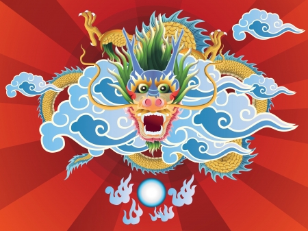 dragon and crystal ball on red background.
のイラスト素材