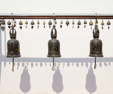 bell around walkway to golden mount in Bangkok, Thailandの写真素材