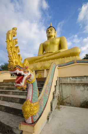 The Golden Buddha at Phu Salao temple near the Mekong river, Pakse, Laos.の写真素材