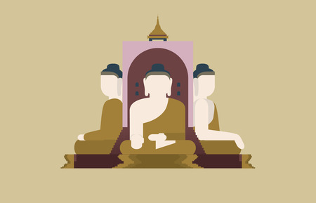 four seats buddha, Kyaikpun Pagoda, Bago, Myanmarのイラスト素材