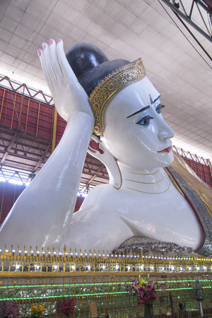 Reclining Buddha, Kyauk Htat Gyi, Yangon, Myanmarの写真素材