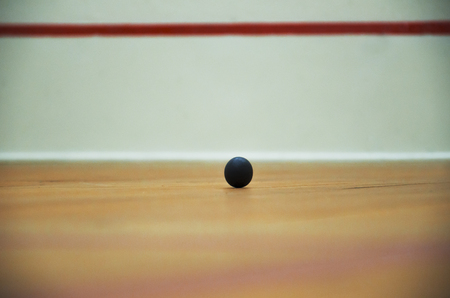 squash ball on the wood floorの写真素材