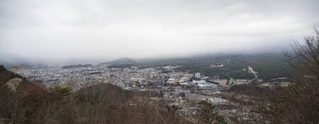 Aerial view of  Kawaguchi village, Fujikawaguchiko, Japanの写真素材