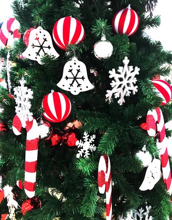 Christmas  tree decorate with balls and ornamentsの写真素材