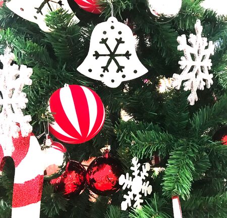 Christmas  tree decorate with balls and ornamentsの写真素材