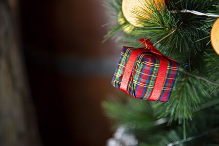 Christmas  tree decorate with balls and giftの写真素材